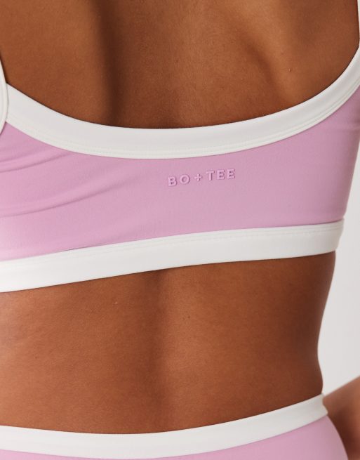 Bo+Tee contrast trim scoop back cami sports bra co-ord in pink, 3 of 4