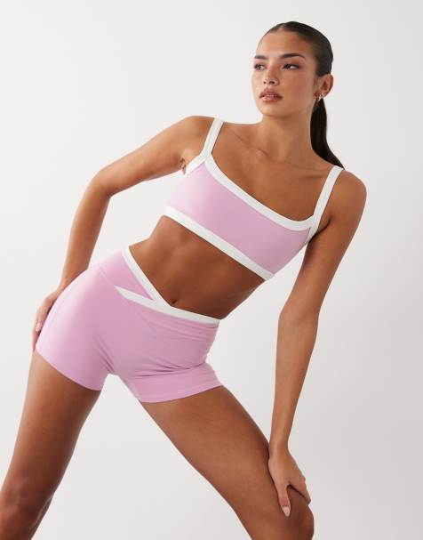 Bo+Tee contrast trim scoop back cami sports bra in pink (part of a set) - view 1