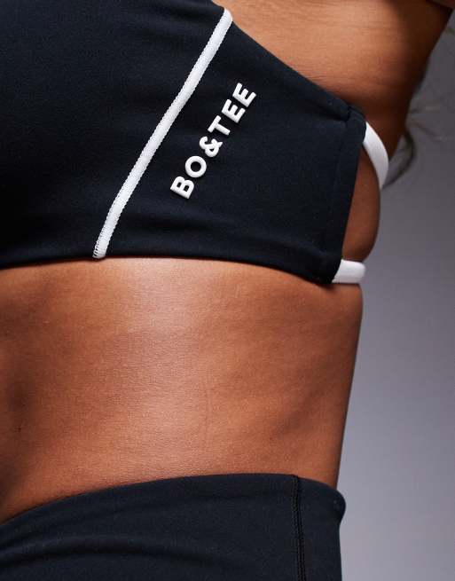 Bo+Tee contrast trim sports bra in black and white - part of a set, 4 of 4