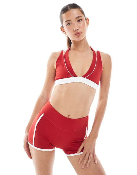Bo+Tee contrast trim sports top in red and white - view 1