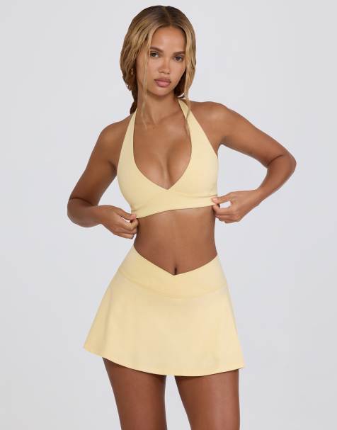 Bo+Tee cross over mini skirt in lemon marl