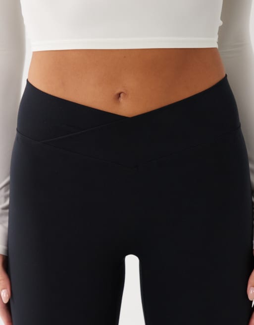 Bo+Tee cross over waistband flare leggings in black, 2 of 5