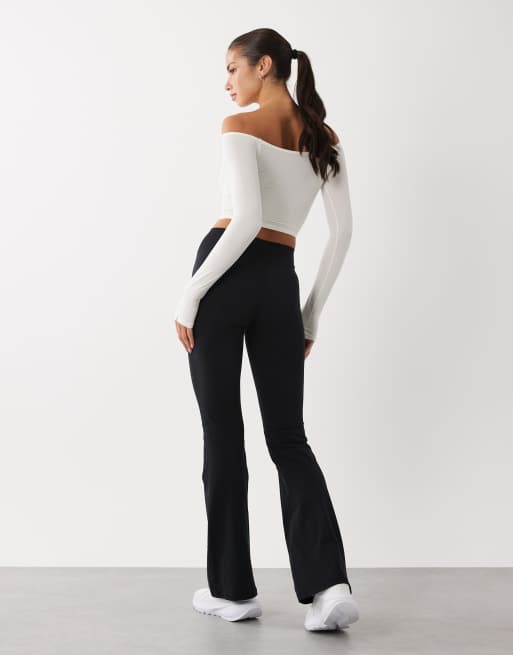Bo+Tee cross over waistband flare leggings in black, 3 of 5