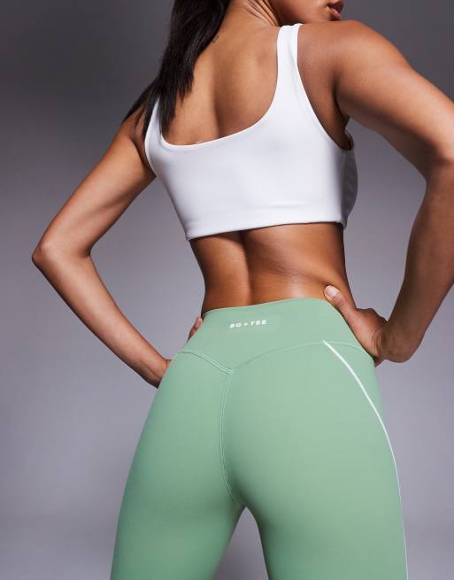 Bo+Tee cross waistband contrast stripe legging in green - part of a set, 3 of 5