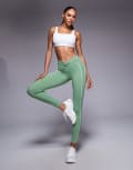 [Bo+Tee] Bo+Tee cross waistband contrast stripe leggings in green (part of a set) XXS Green