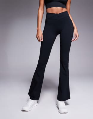 Bo&tee Cross Waistband Flare Leggings In Blue