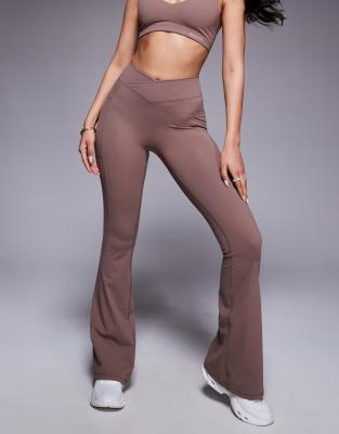 Bo&tee Bo+tee Cross Waistband Flare Leggings In Brown