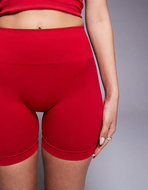 Bo+Tee Define Luxe high waist mini shorts in red - part of a set