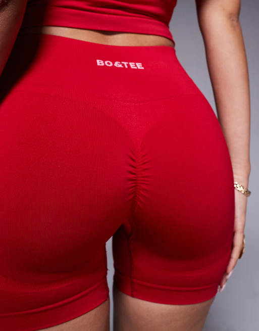 Bo+Tee Define Luxe high waist mini shorts in red - part of a set
