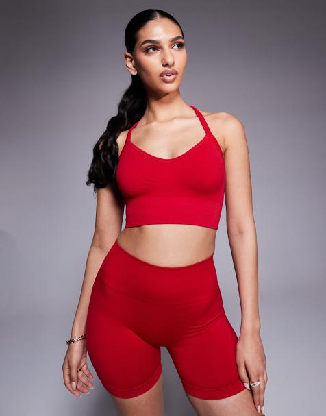 Bo+Tee Define Luxe sports bra co-ord in red