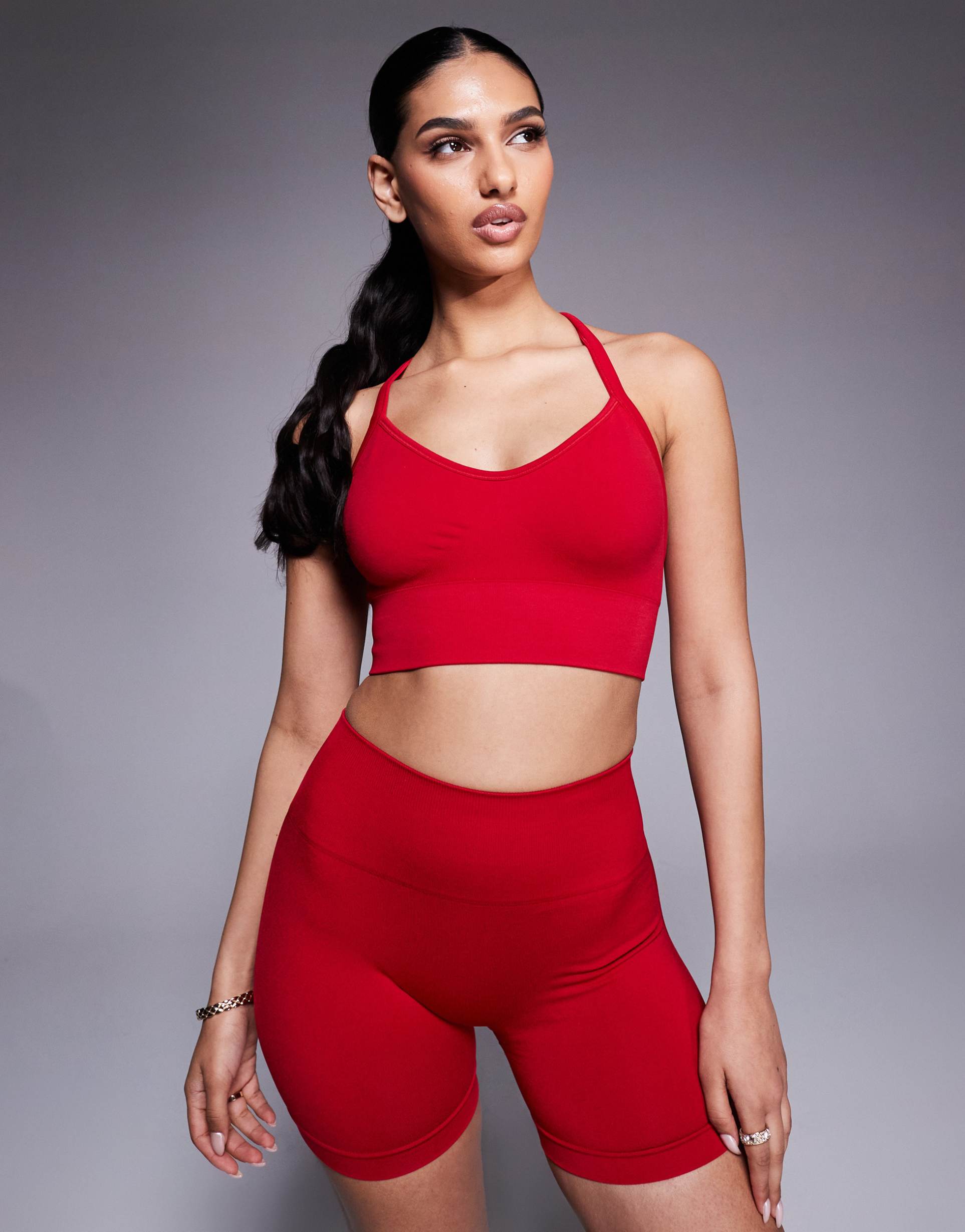 bo+tee define luxe sports bra in red - part of a set