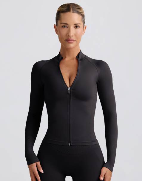 Bo+Tee define luxe zip up jacket co-ord in black