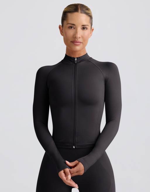 Bo+Tee Define luxe zip up jacket in black (part of a set), 4 of 4