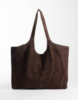 Oh Polly Bo+tee Faux Suede Gym Tote Bag In Brown
