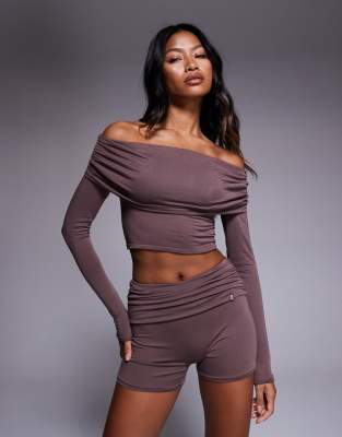 Bo+tee Fold Over Mini Shorts Co-ord In Neutral