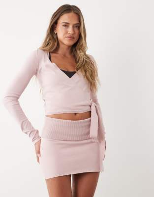 Bo+Tee foldover waistband mid rise mini skirt co-ord in blush pink