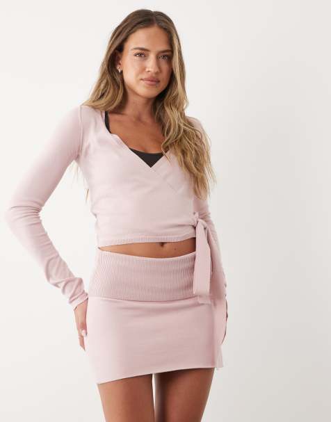 Bo+Tee foldover waistband mid rise mini skirt in blush pink - part of a set - view 1