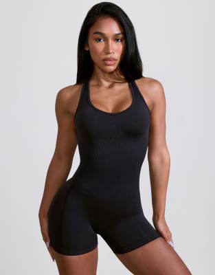 BoTee halter neck racer back seamless sports unitard in black black 13490₽