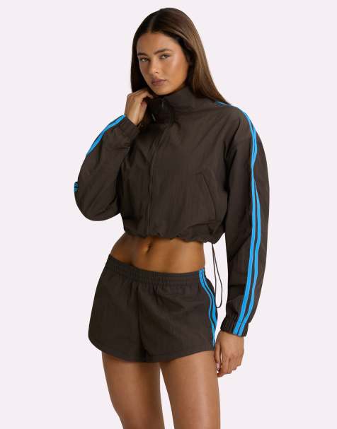 Bo+Tee high neck cropped track jacket co-ord in chocolate - view 1