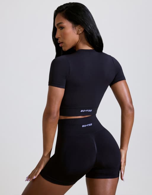 Bo+Tee high waist define mini shorts co-ord in black, 2 of 4