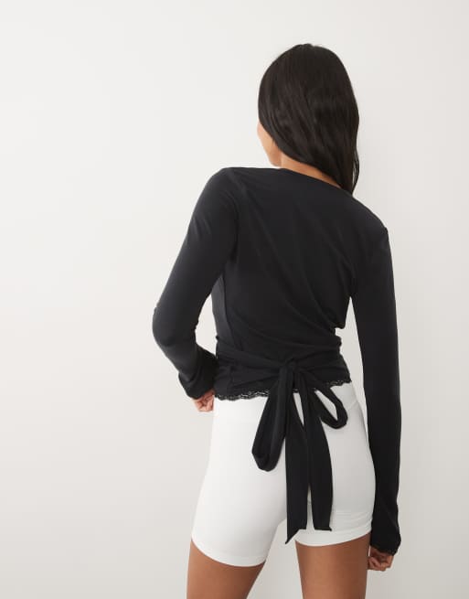 Bo+Tee long sleeve wrap top in black , 2 of 4