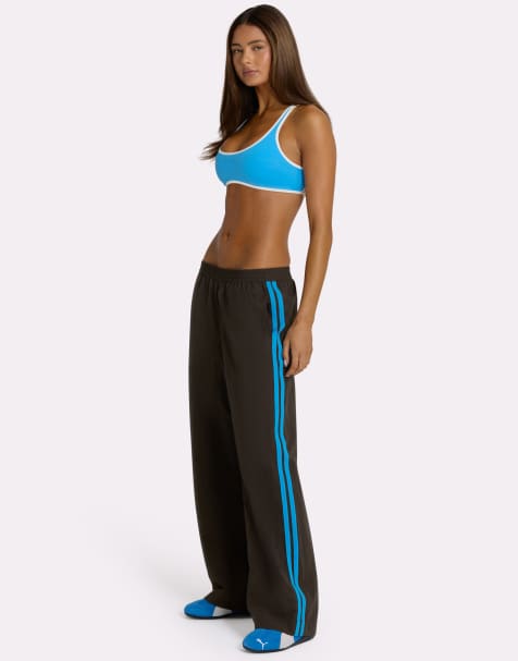 Bo+Tee mid rise wide leg tracksuit bottom co-ord in chocolate - view 1