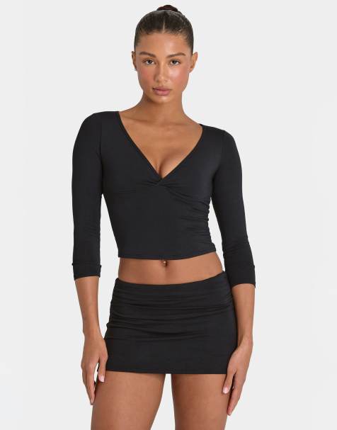 Bo+Tee modal foldover mini skort in black - view 1