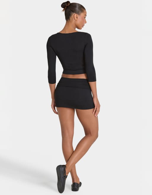 Bo+Tee modal foldover mini skort in black, 4 of 5