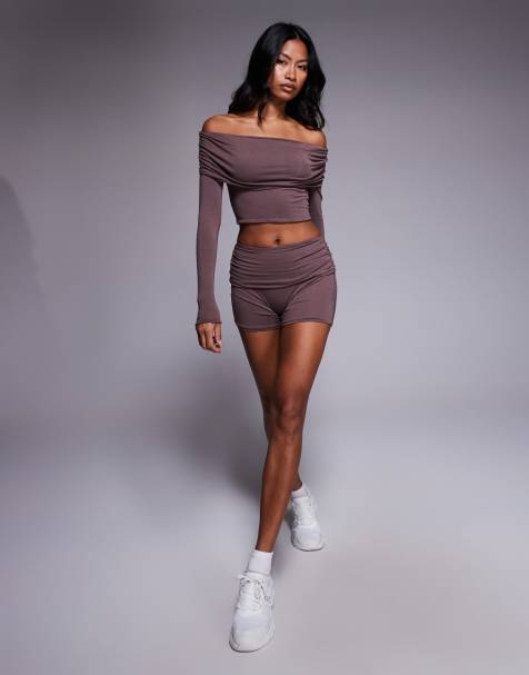 Bo+Tee off shoulder top set in taupe - view 1