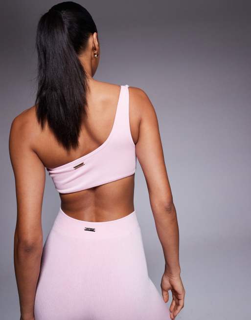 Bo+Tee one shoulder sports bra in washed ice pink (part of a set), 3 of 4
