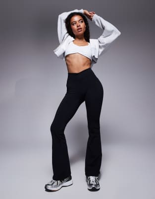 Bo+tee Petite Cross Waistband Flare Leggings
