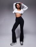 [Bo & Tee] Bo+Tee Petite cross waistband flare leggings in black XXS Black