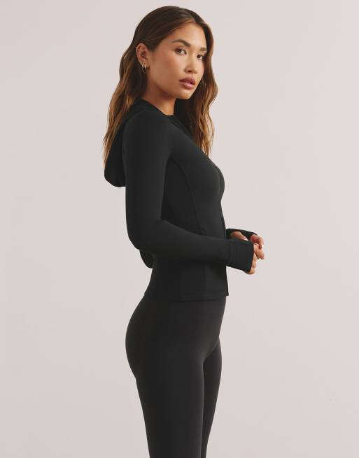 Bo+Tee quarter zip long sleeve track jacket in black, 2 of 4