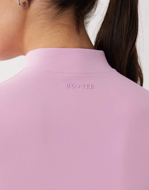 Bo+Tee quarter zip short sleeve sports top co-ord in pink, 2 of 4