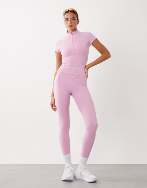 Bo+Tee quarter zip short sleeve sports top co-ord in pink, 3 of 4