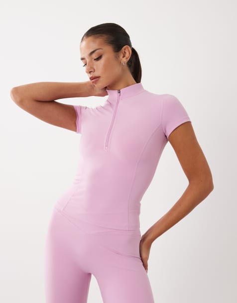 Bo+Tee quarter zip short sleeve sports top in pink - part of a set - view 1