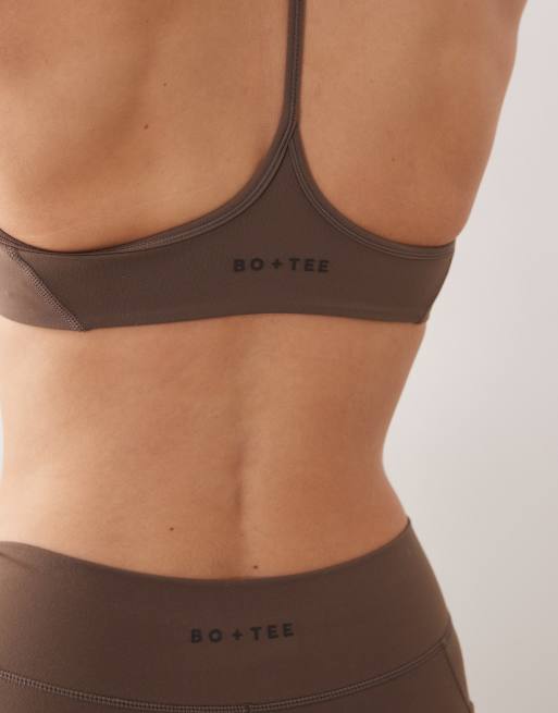 Bo+Tee racer back bra co-ord in cocoa, 2 of 4