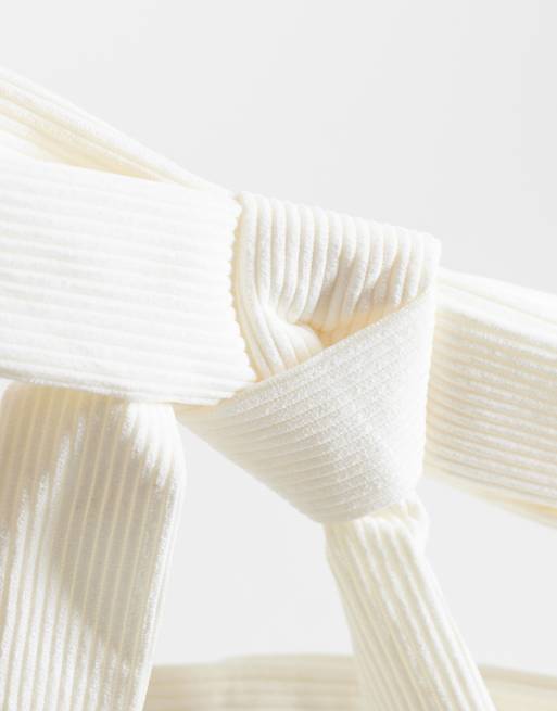 Bo+Tee ribbed tie bow detail oversized shoulder bag in cream, 3 of 4