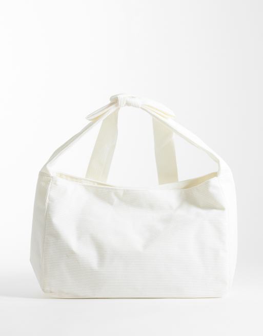 Bo+Tee ribbed tie bow detail oversized shoulder bag in cream, 4 of 4