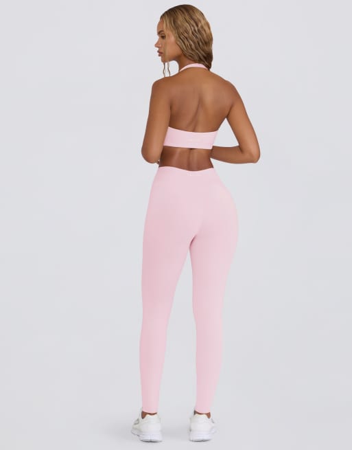 Bo+Tee ruched mid rise leggings in pink marl, 3 of 4