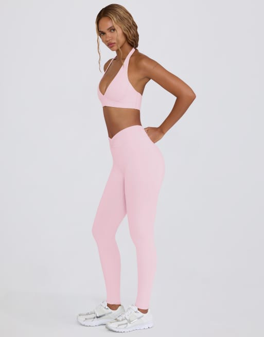 Bo+Tee ruched mid rise leggings in pink marl, 4 of 4