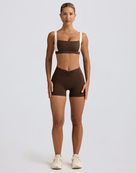 Bo+Tee ruched mini shorts in pecan marl - view 1