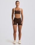 [Bo & Tee] Bo+Tee ruched mini shorts in pecan marl-Brown XL PECAN MARL