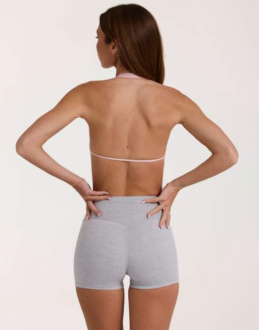 Bo+Tee Soft Active halterneck plunge contrast trim sports bra in gray heather , 2 of 4