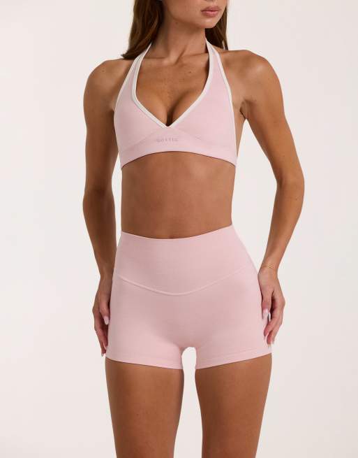Bo+Tee soft active high rise mini shorts in blush pink, 2 of 4