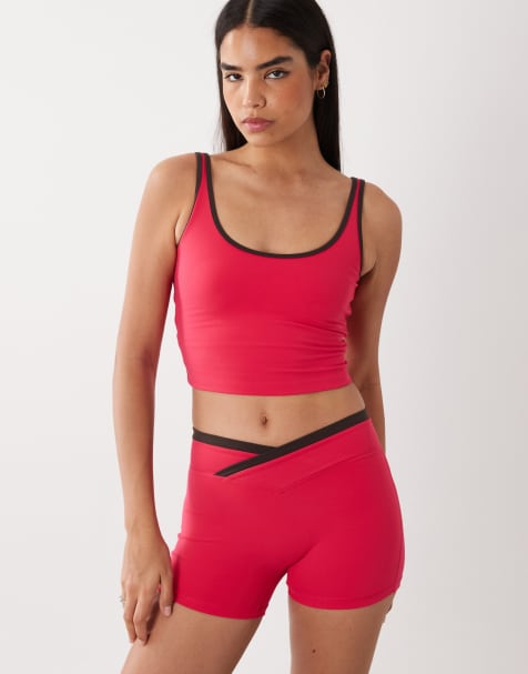 Bo+Tee soft active scoop neck contrast trim tank top in hot pink