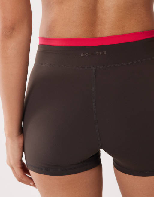 Bo+Tee soft active wrap waist contrast detail shorts in chocolate (part of a set), 4 of 5