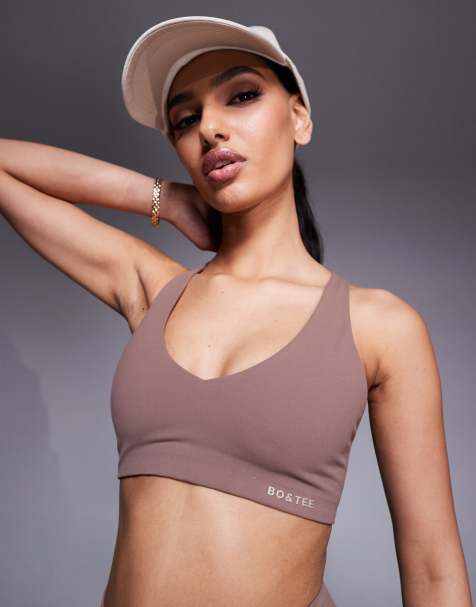 Bo+Tee sports bra co-ord in mocha - view 1