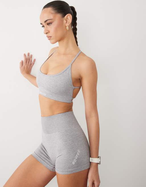 Bo+Tee seamless cami bralet and shorts set in grey marl, 2 of 3