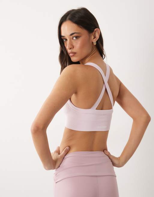 Bo+Tee super sculpt seamless cross back detail sports bra in light pink, 4 of 4